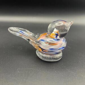 Vintage Clear Art Glass Millefiori Chicken Bird Figurine Paperweight